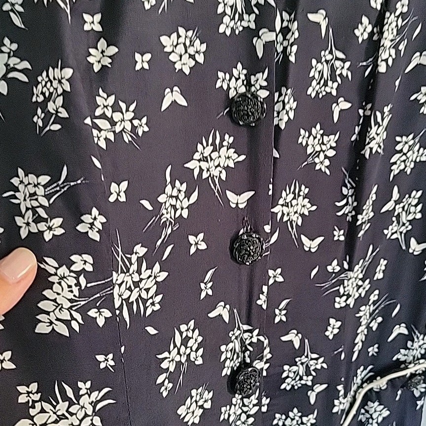 Vintage Caroline Wells Dress Black Butterfly Floral Boho Prairie Retro Western