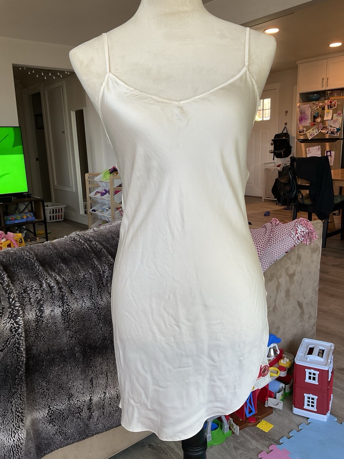 MISBHV Ivory Satin Slip Dress Lingerie Style, Size S Regular, Viscose Silk