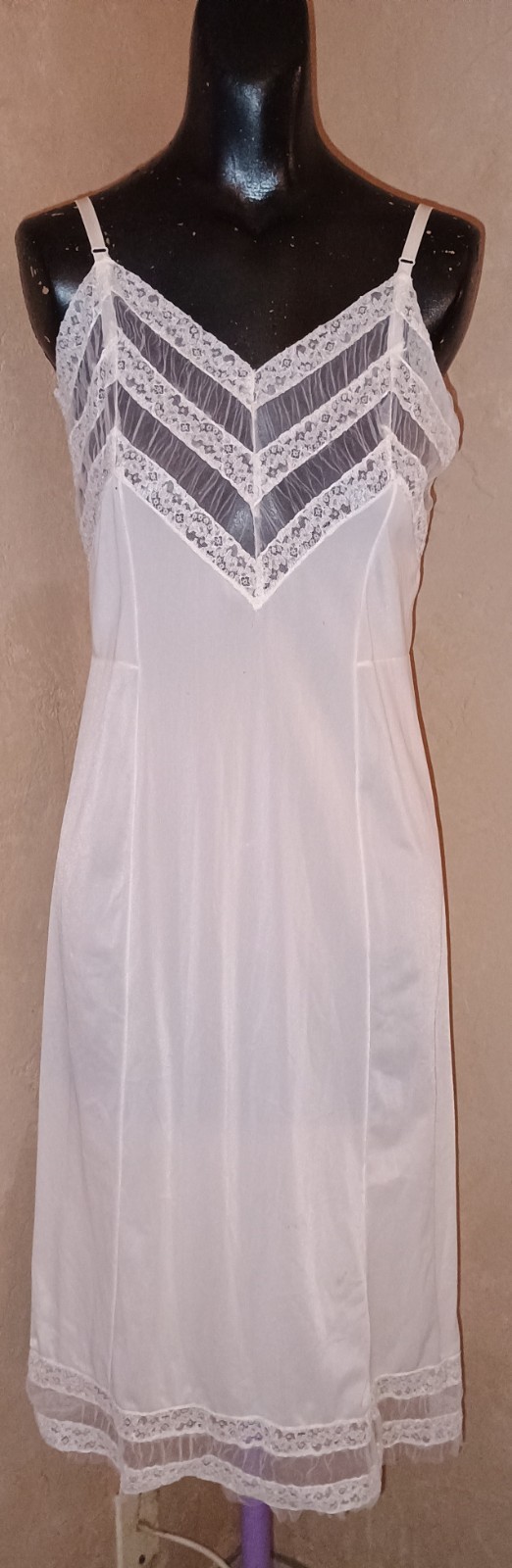Vintage 50s Pandora By Chic Lingerie Cream Ivory Slip Dress Sheer Lace Nylon