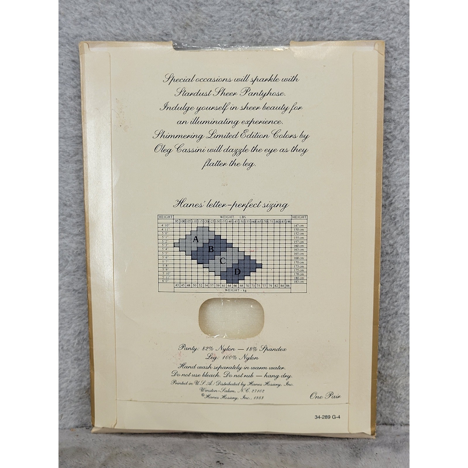 Vintage Hanes Stardust Sheer Pantyhose Oleg Cassini White Mink Size B 1983