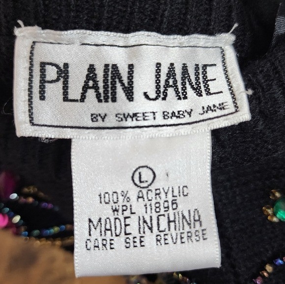 PLAIN JANE VINTAGE JEWELED SWEATER DRESS BLACK LARGE