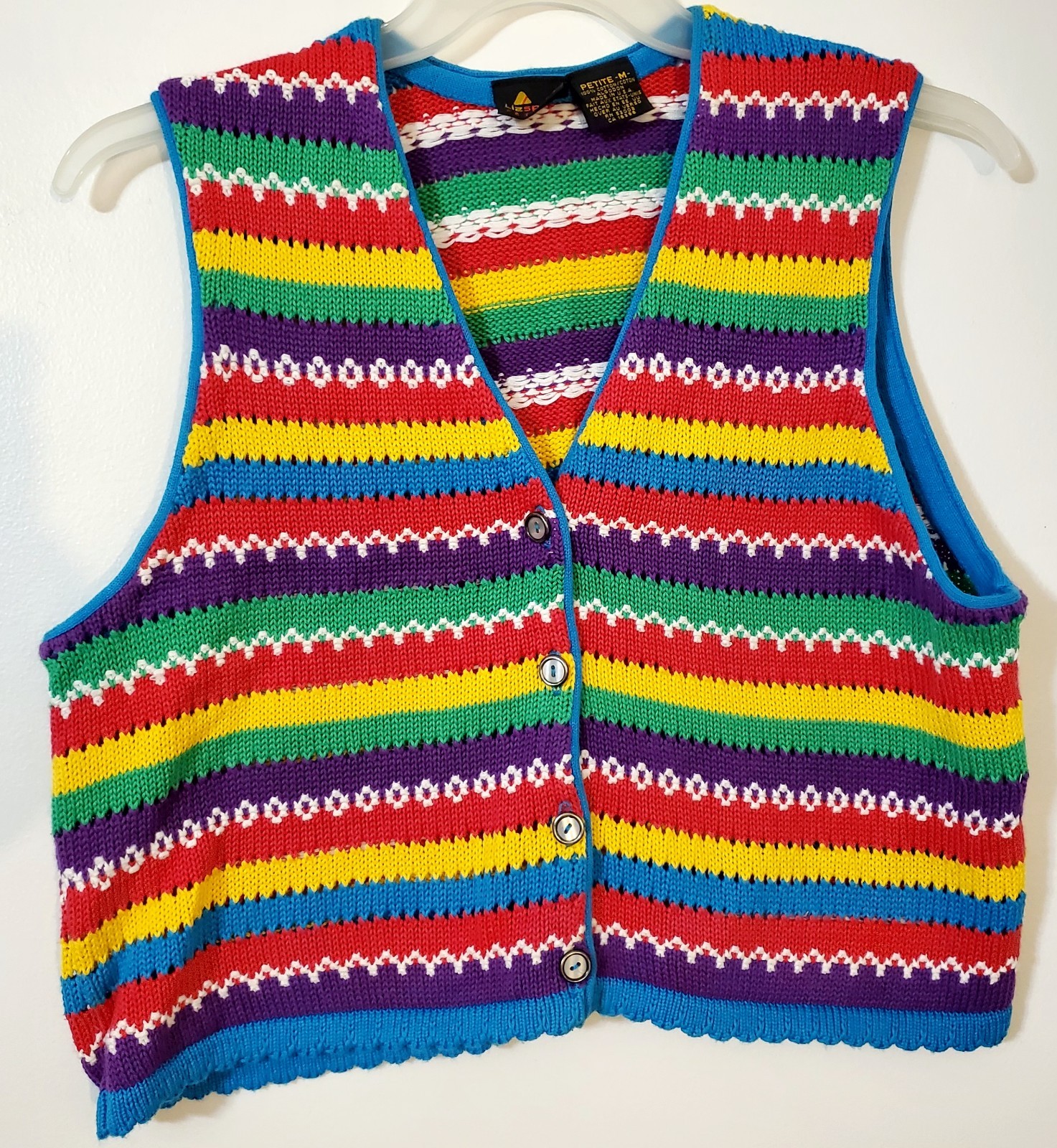 Liz Sport Vintage Colorful Striped Sweater Cardigan Petite M (C68)