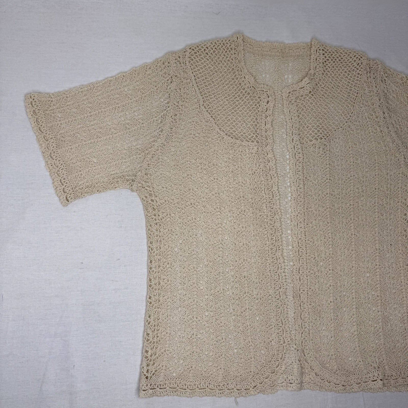 Vintage Handmade Crochet Cardigan Cream Cottagecore Fairycore Lace Top