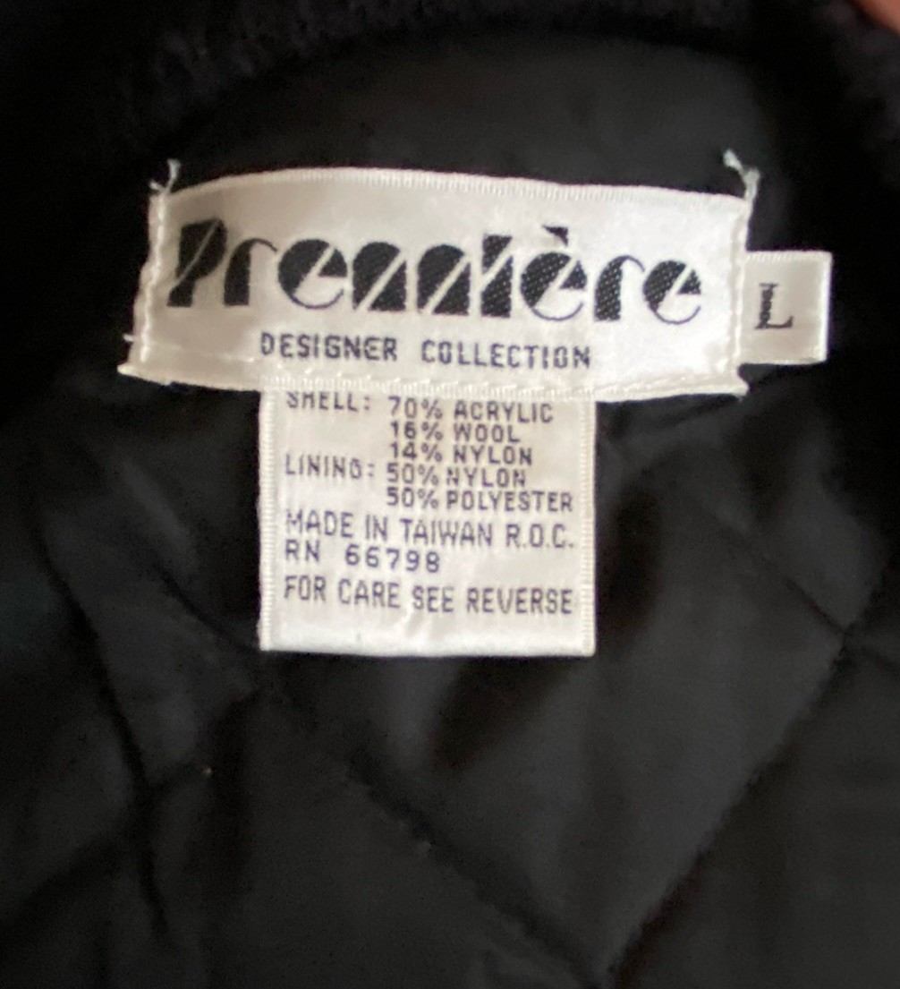 VTG 80’s Premiere Fuzzy Wool Blend Black pink Sweater Coat Jacket Cardigan L/XL