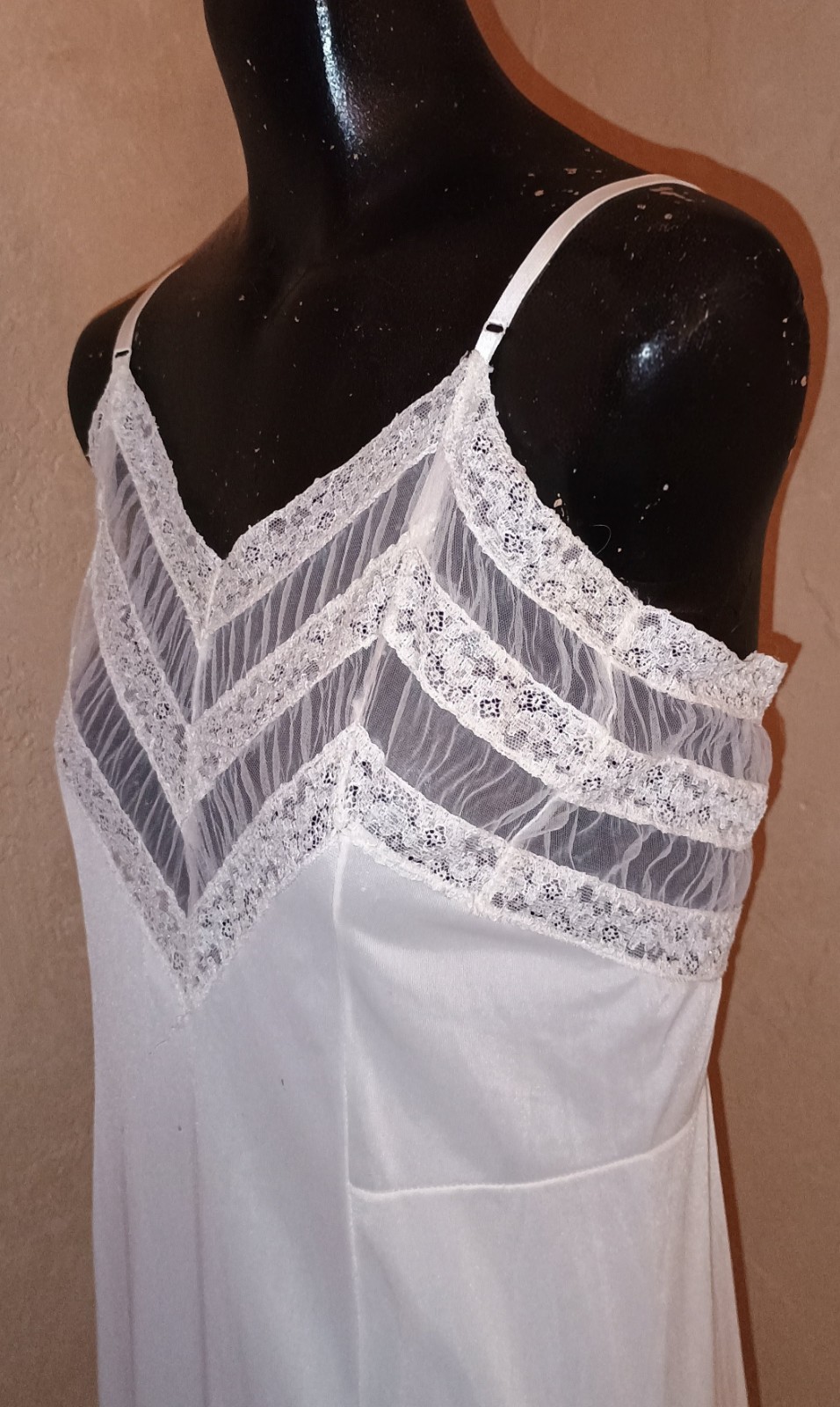 Vintage 50s Pandora By Chic Lingerie Cream Ivory Slip Dress Sheer Lace Nylon