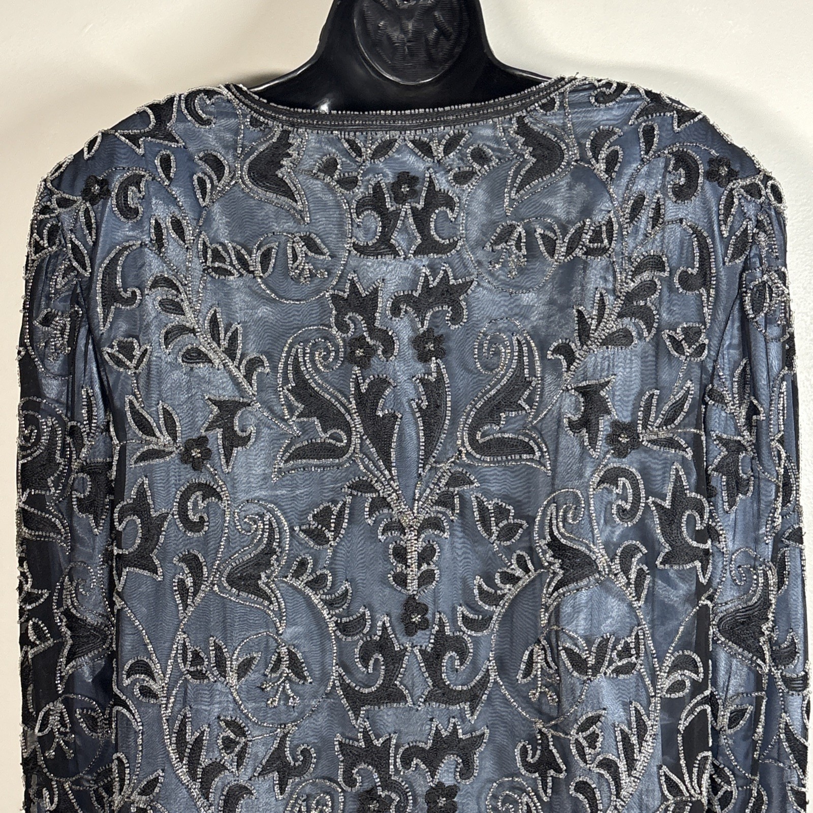 Adrianna Papell Jacket XL Beaded silk Navy blue Cocktail Formal embroidered