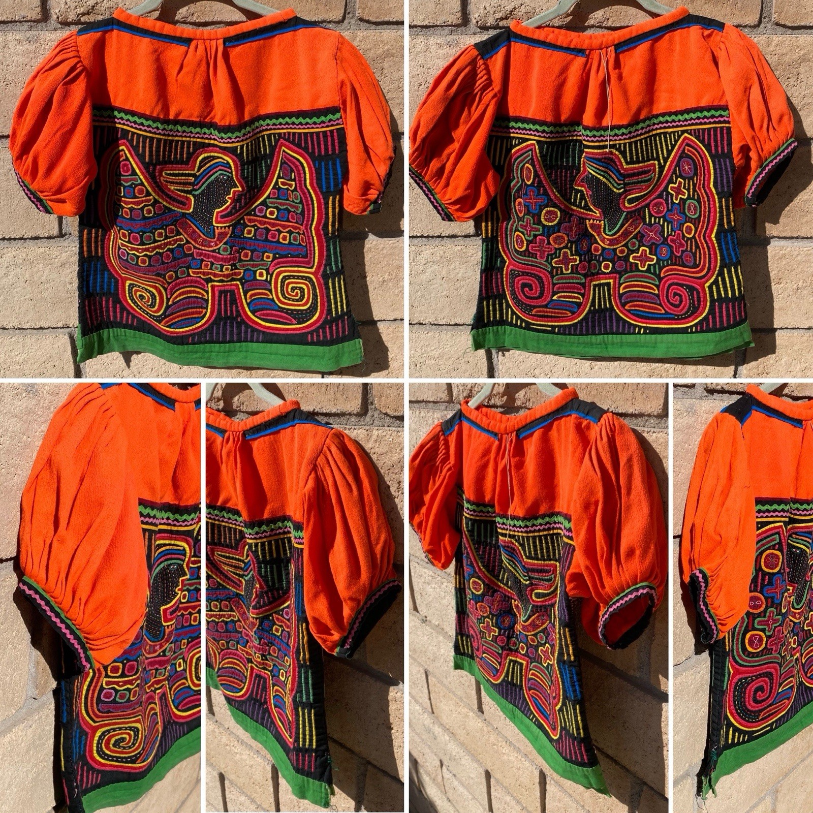 Vintage Kuna Mola Blouse Reverse Applique Winged Figure Panama Folk Art Top