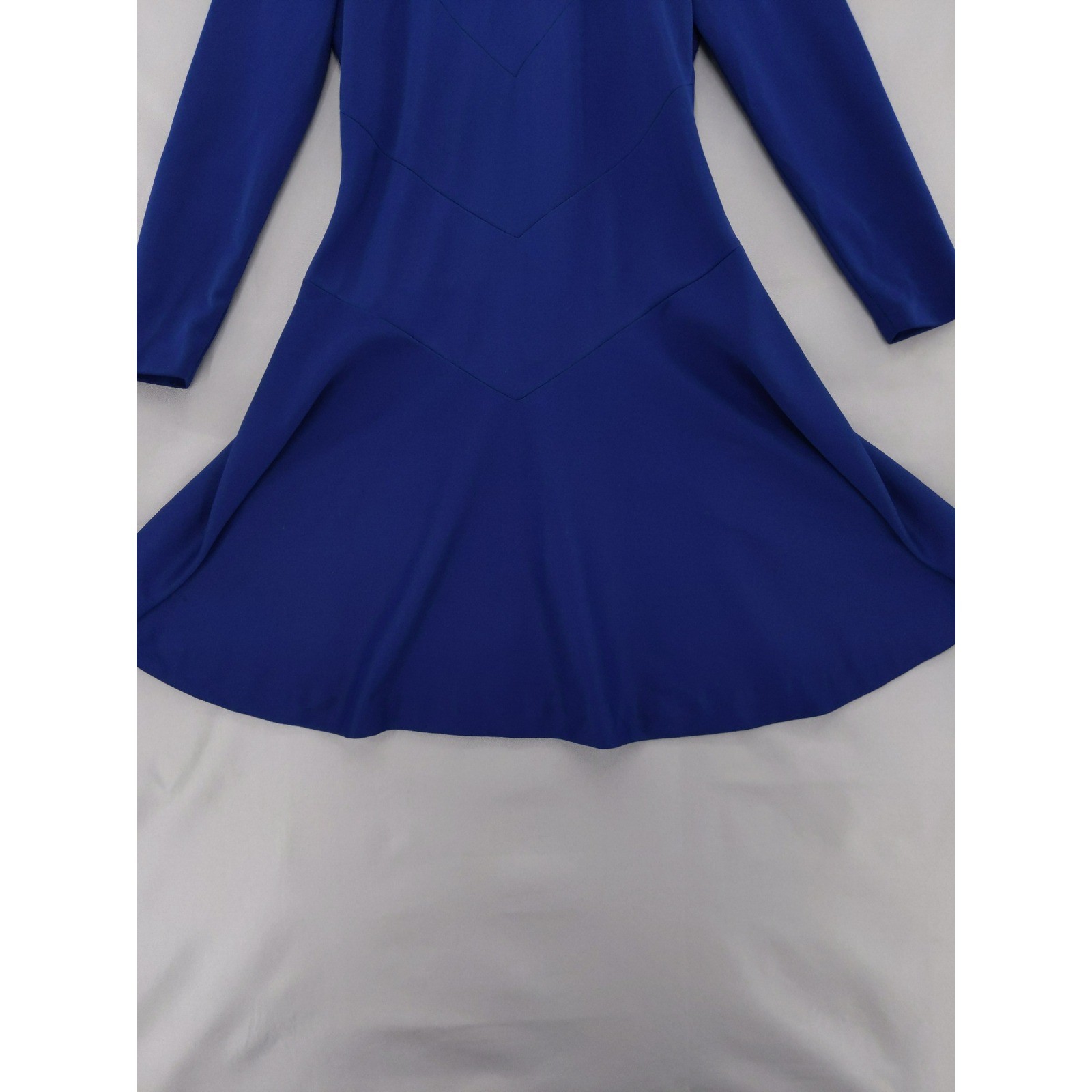 Vintage 60s Minx Mod Dress Sz S Blue Long Sleeve Mock Neck Chevron Fit Flare