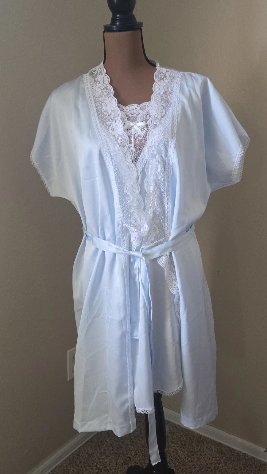 Vintage Sears Nylon Lace Midi Nightgown Robe Set Cottage M 12/14 Feminine