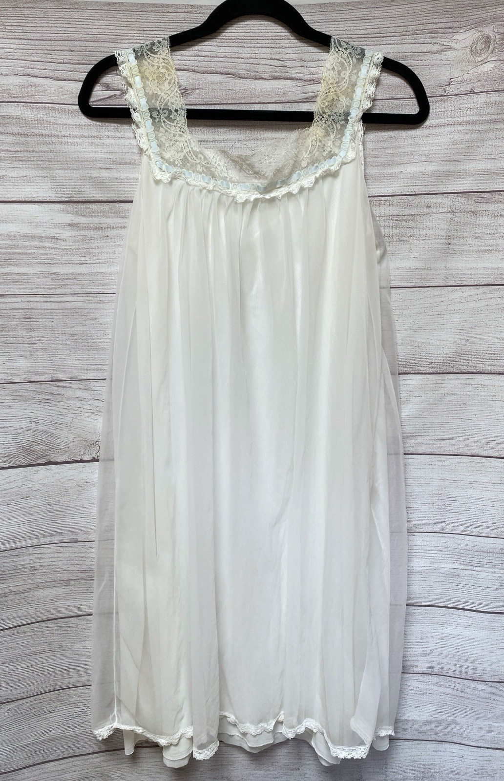 Vintage LISETTE Nylon CHIFFON Babydoll Nightgown S Lined Lace Trim