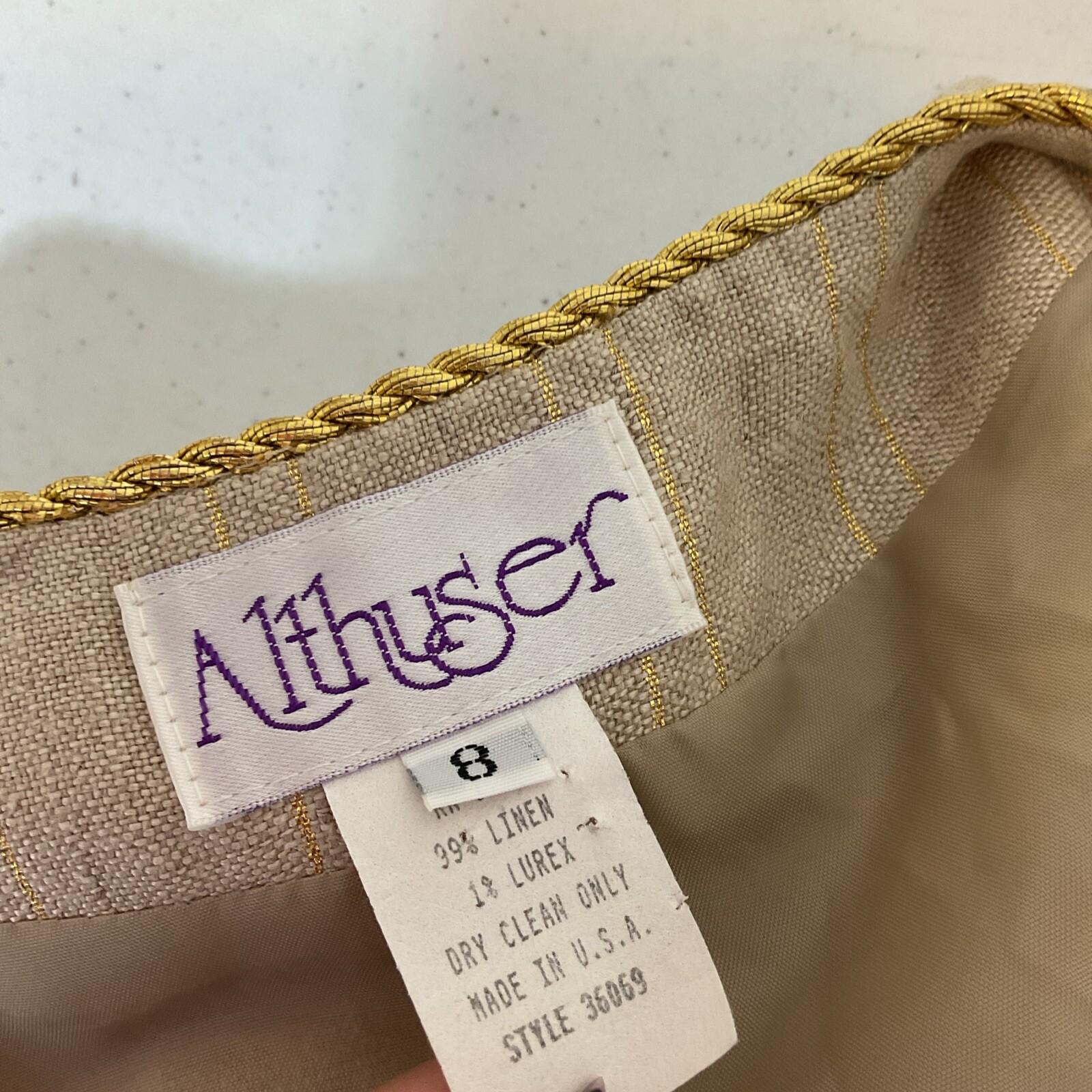 Vintage Althuser Sleeveless Sheath Dress Suit sz 8 Gold Beige Jacket