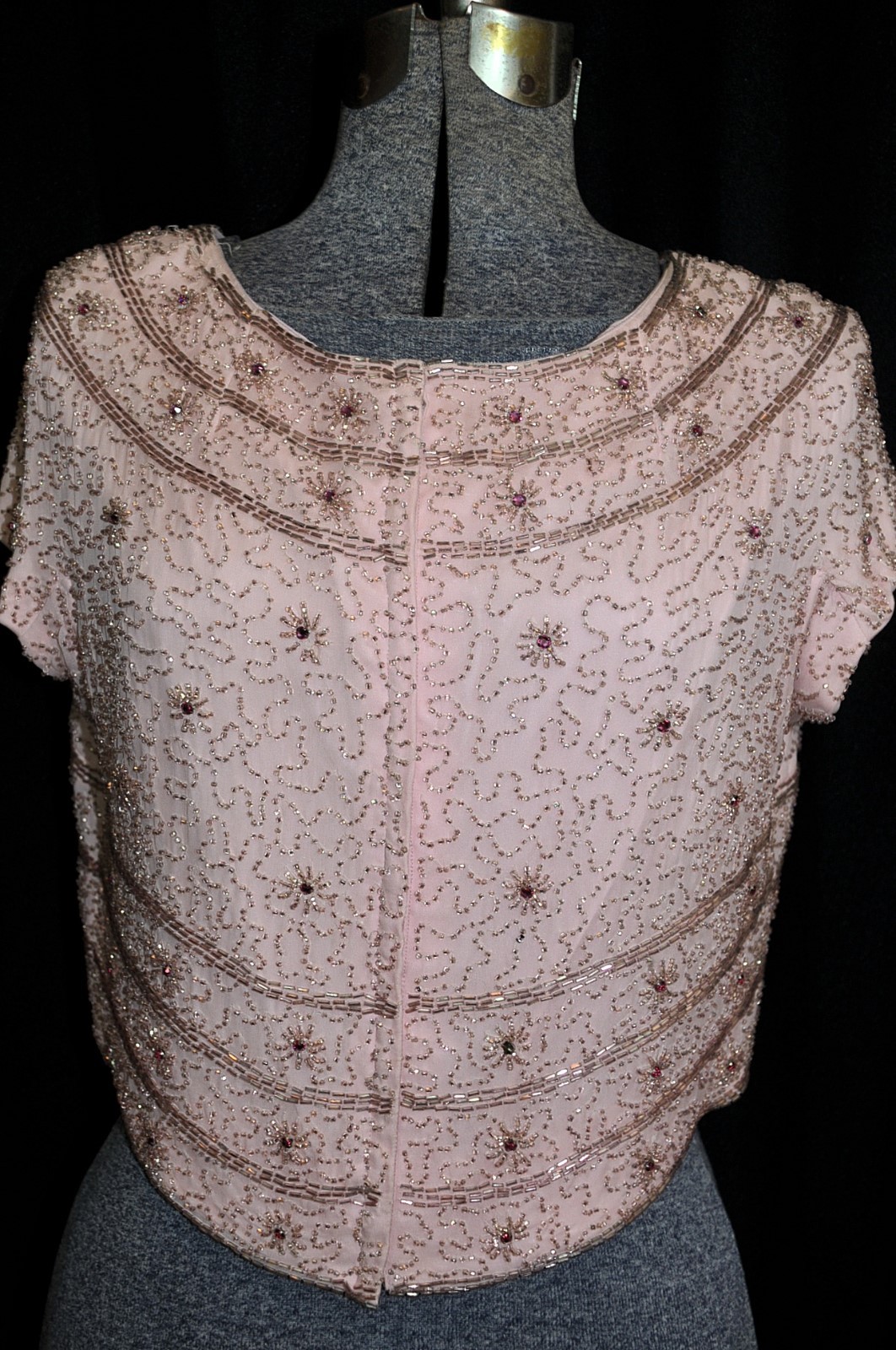 VTG 50’s 60’s Crepe Beaded Top Shell Tank SM/MED Metal Zipper Lined Blush Pink