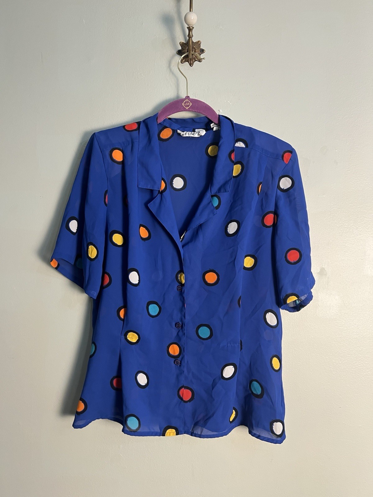 Vintage SK & Company Polka Dot Blouse Size 12 Retro Colorful 80s Art Teacher