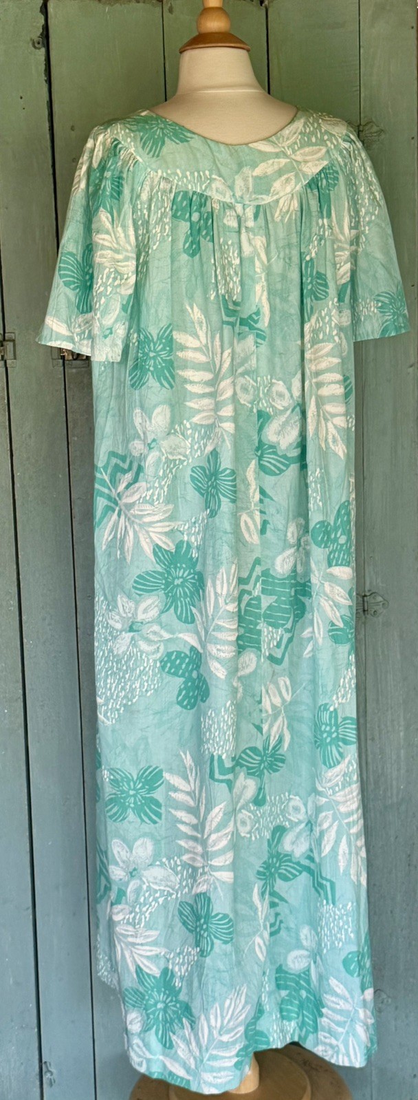 VTG 60’s BARK CLOTH HAWAIIAN MUMU Maxi Muumuu Kaftan Teal SeaGreen Bespoke S/M++