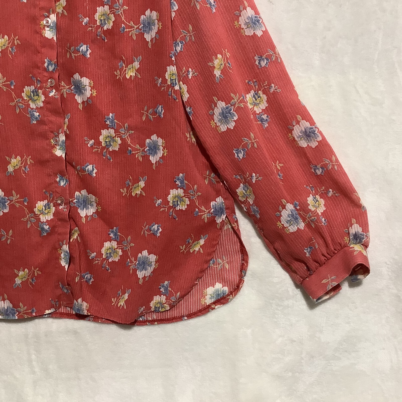Vintage Rare Eccobay USA Red Floral Button Up Shirt Womens 15-16 Textured Stripe