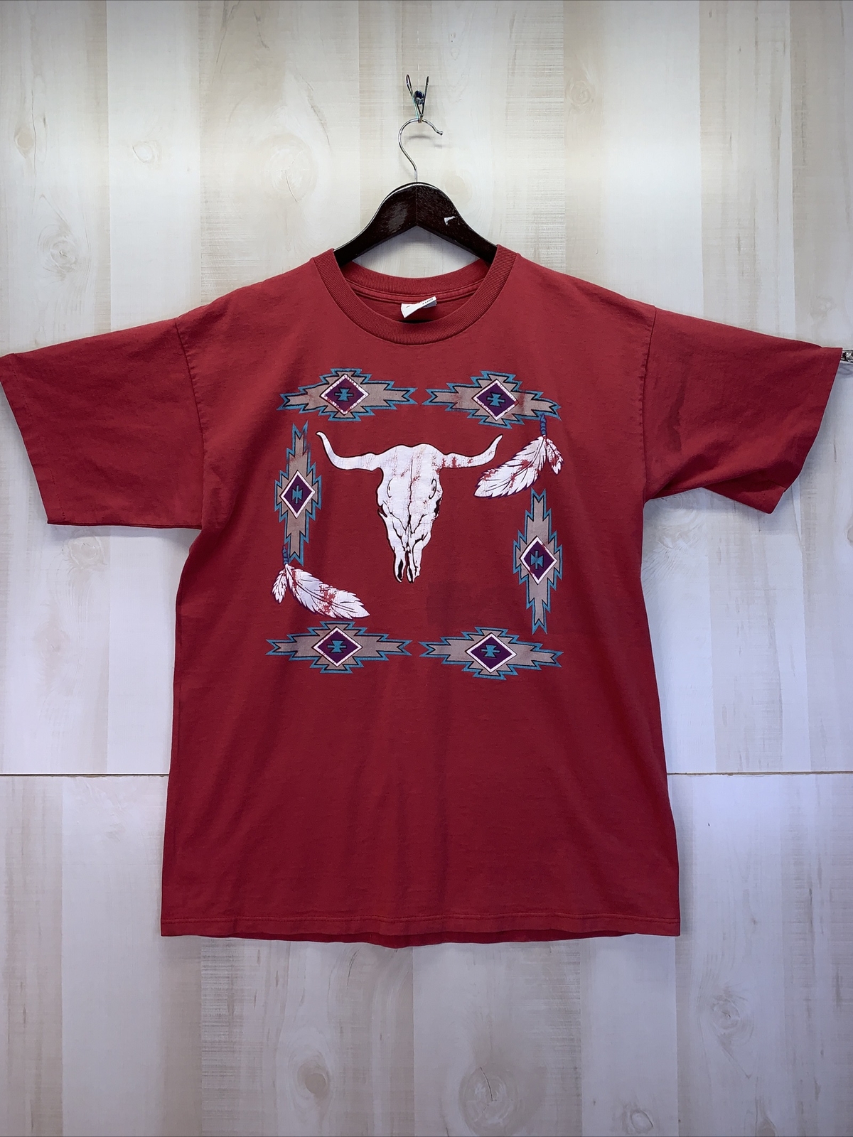 Vintage Single Stitch G Tees Apparel Bull Skull Aztec Red Graphic T Shirt XL