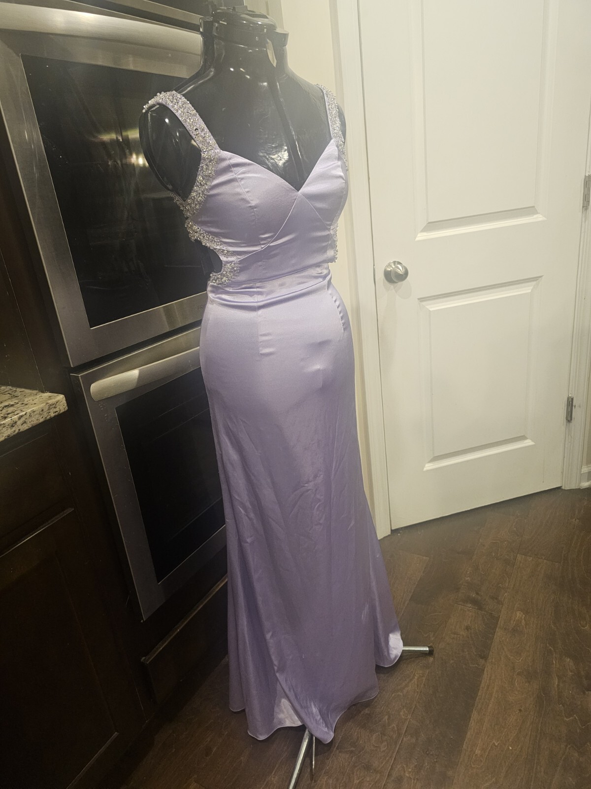 Vintage Cache Purple Beaded Sequin Backless long Gown Xs-small