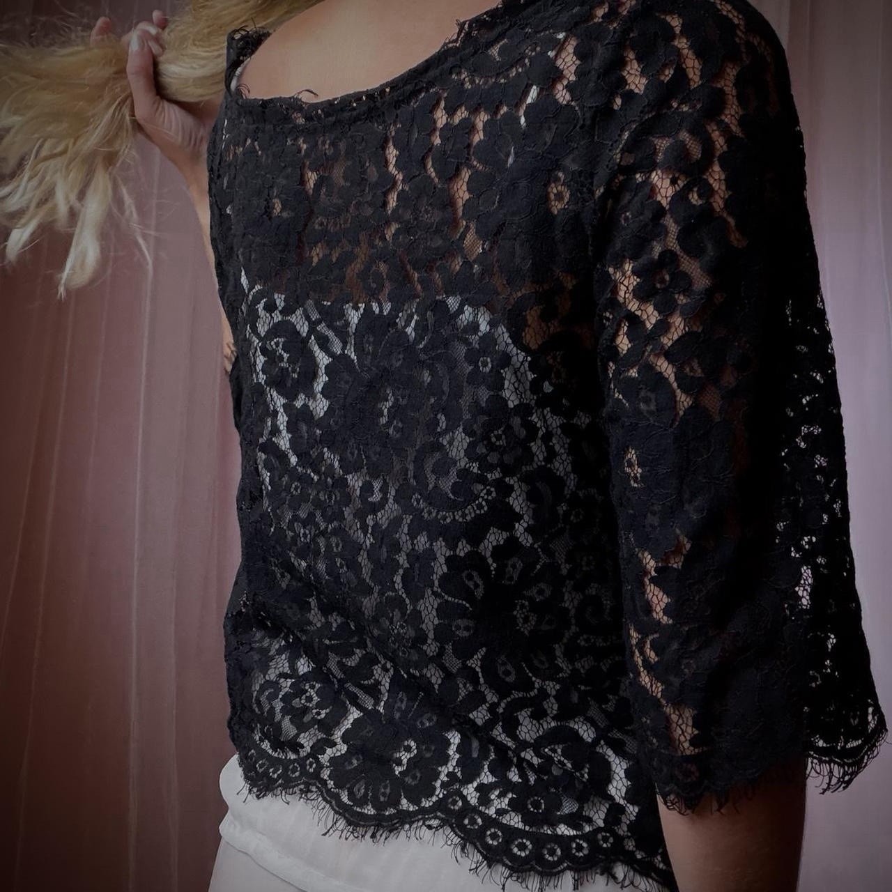 1950s handmade black lace sheer blouse
