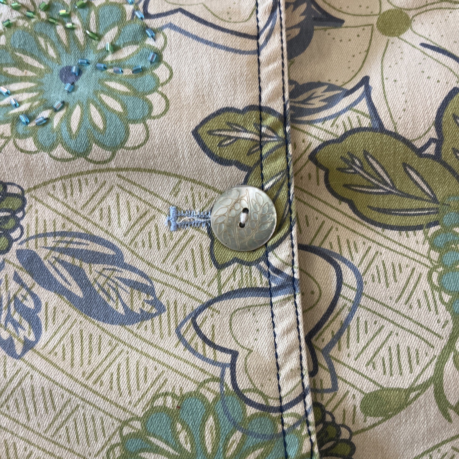 Vintage Susan Bristol Blazer Jacket tan Flowers Embroidery Beaded Small