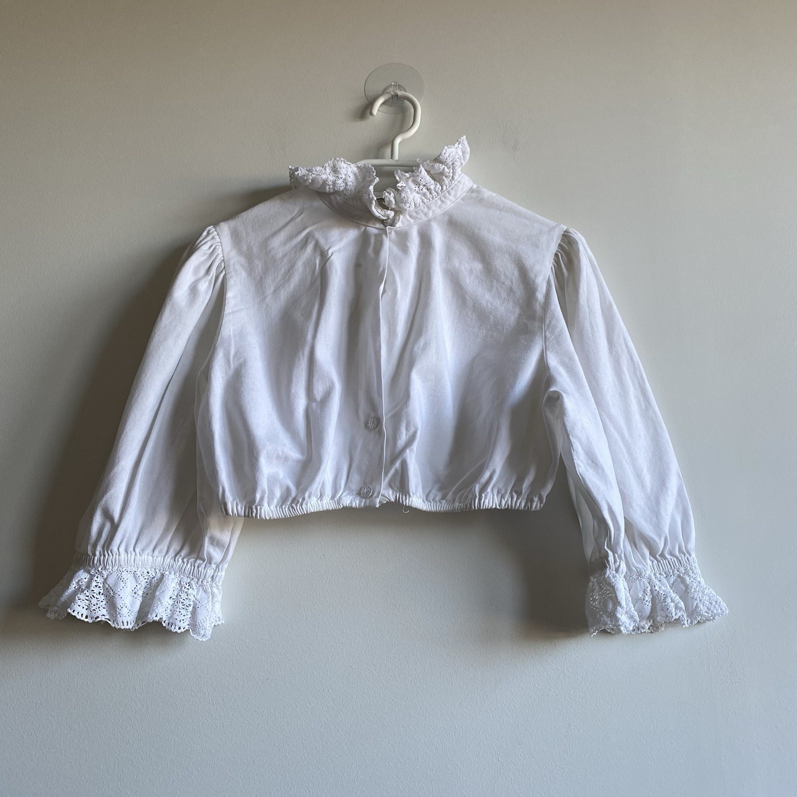 Vintage Austrian Dirndl Blouse 44 M L White Lace Puff Sleeve Cottagecore Top