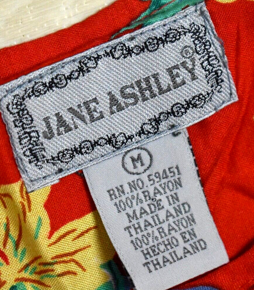 90s Jane Ashley Hawaiian Tropical Print Maxi Dress Rayon Beach Size Medium VTG
