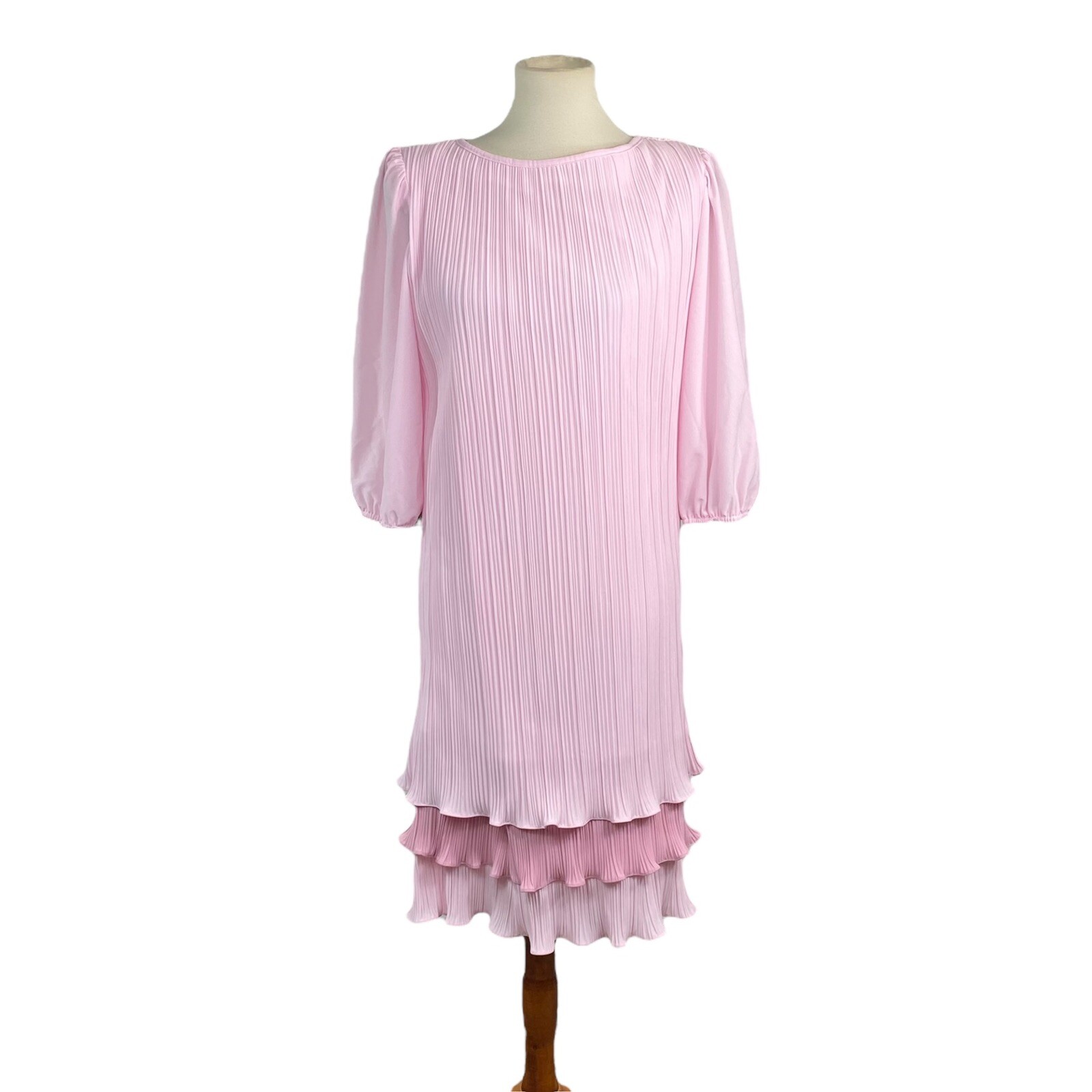 VTG Good Times Pink Dress Size 9/10 Layered Accordion Stretch Fabric
