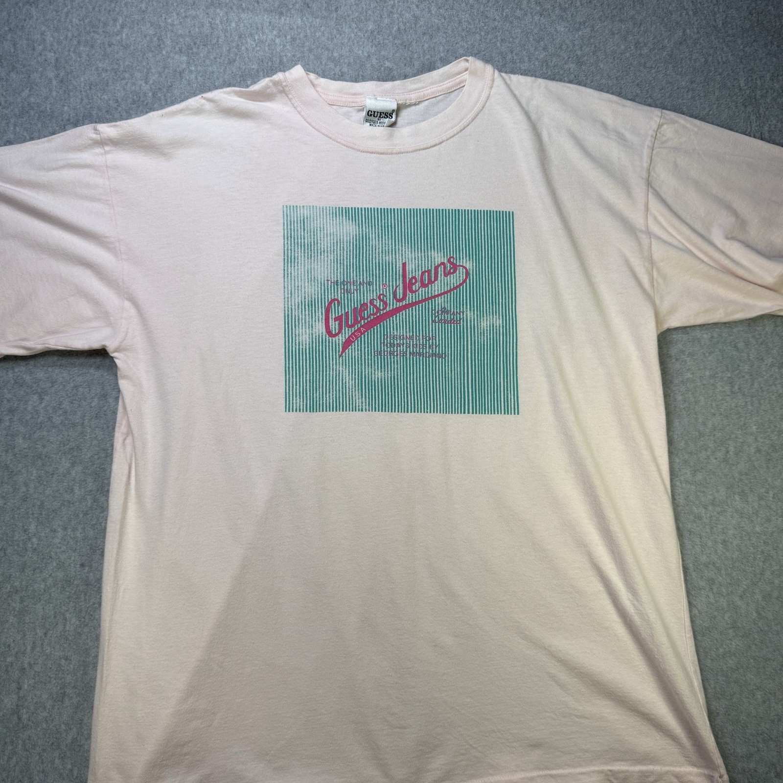 Vintage 80s Guess Jeans by Georges Marciano T-Shirt Pink Graphic Made USA