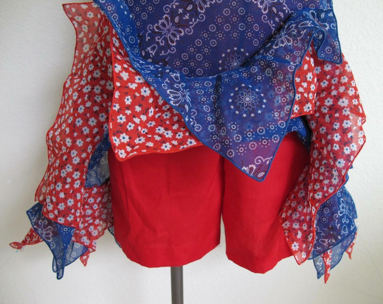 Vintage 70s Scooter Mini Skort Bra Dress S Bandana Print Red Wht Blue Hanky Hem