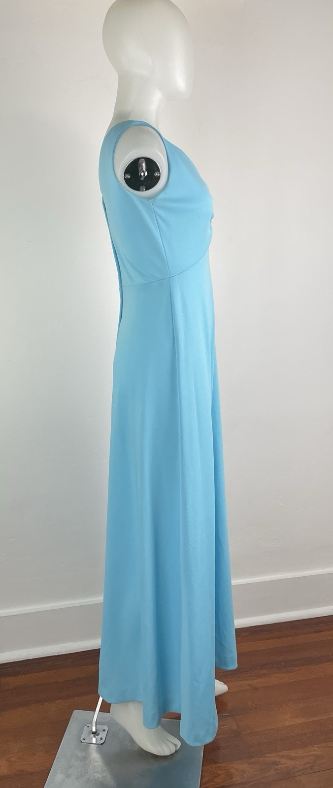 Vintage 60s 70s Dress & Hooded Cloak Cape Aqua Blue Matching Set 2 Piece Size 10