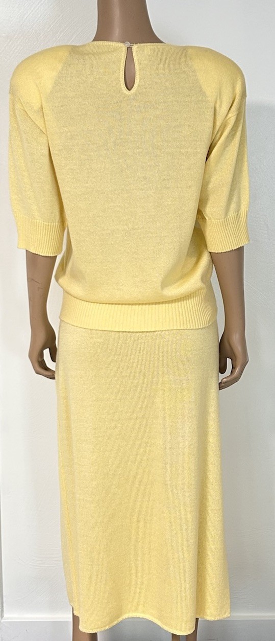 Vintage 80s Yellow Knit Sweater Skirt Set Large Shoulder Pads Amazing!