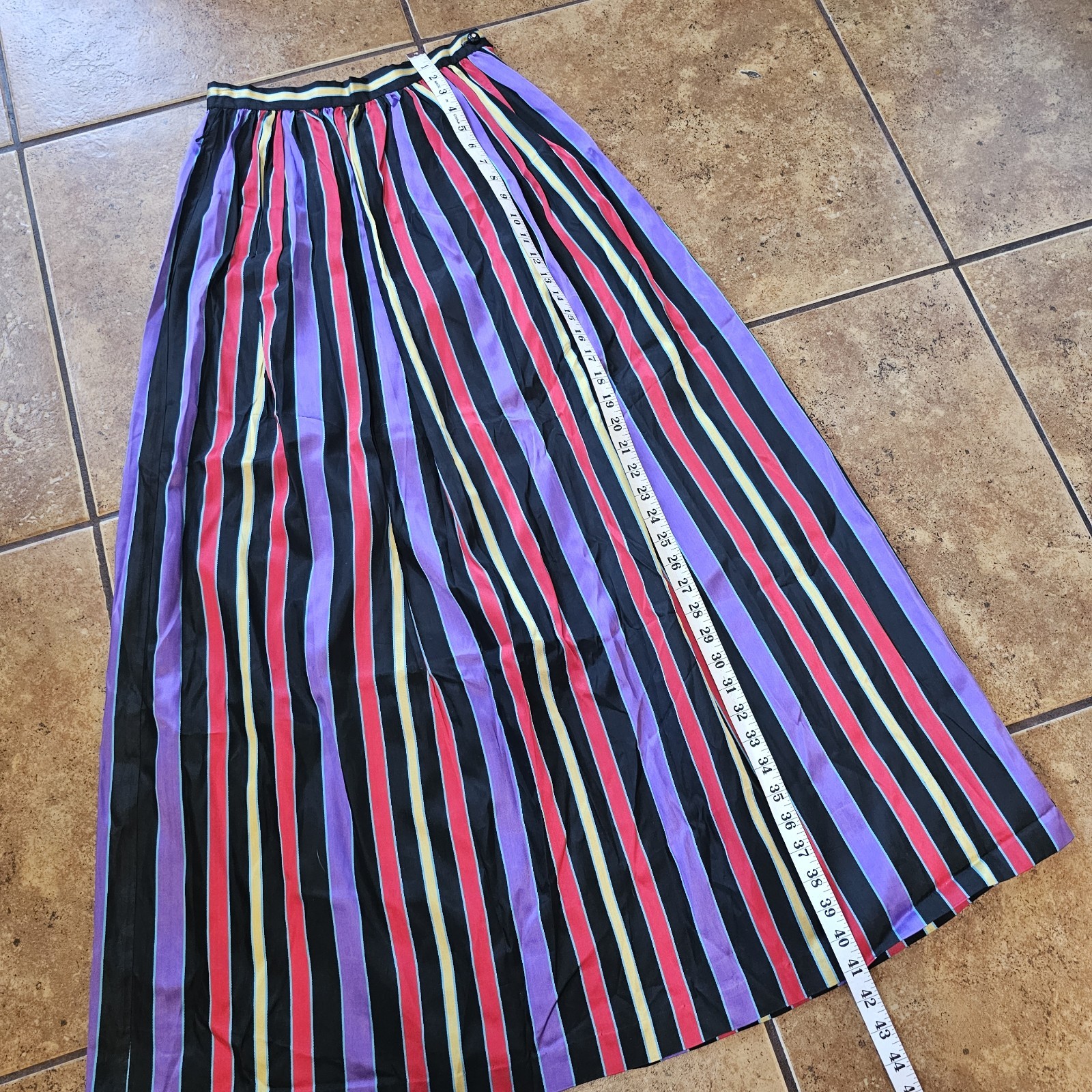 Vintage Colorful Stripe Skirt Maxi 60s 70s Pleated Carnival Circus Kooky