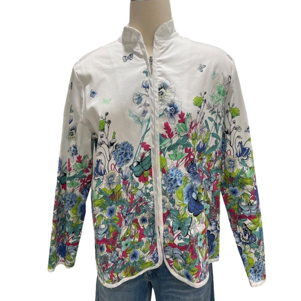 Vintage Women’s Floral Jacket Lightweight Breathable Size M Asian-Inspired Cotta