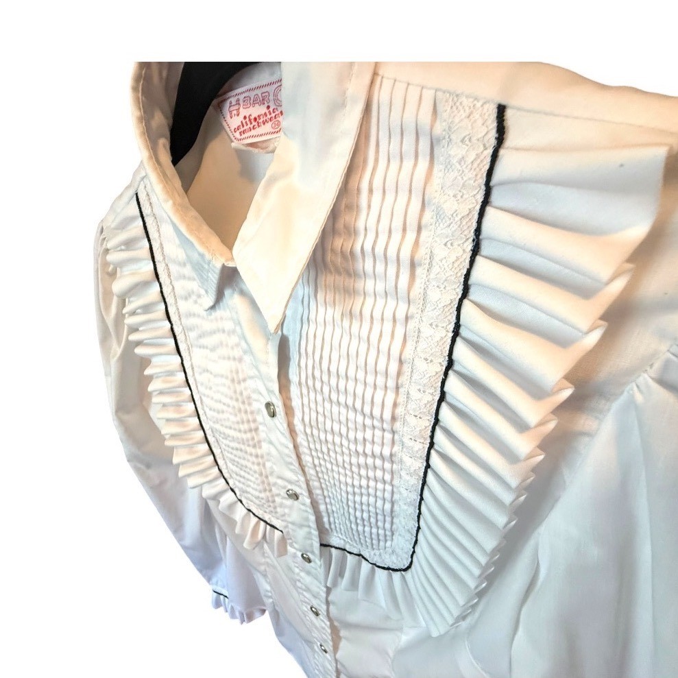 VTG H Bar C California Ranchwear White Ruffle Pintuck Western Blouse Size 34