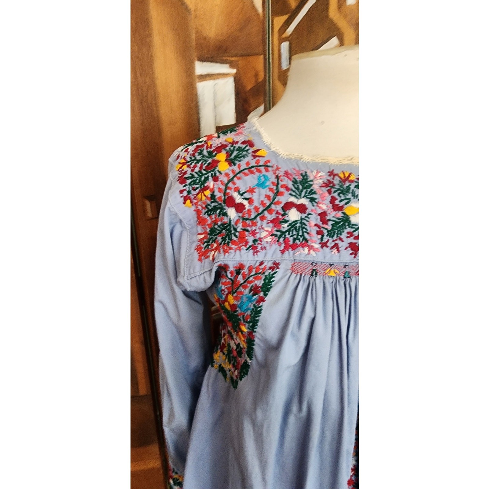Vintage 1970s Oaxaca Mexico Shirt Peasant Blouse Embroidered Folk Art