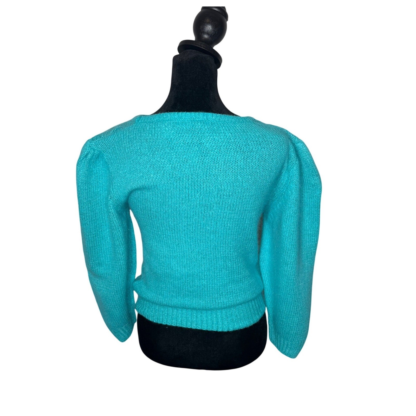 Vtg 80s Silk Angora Lambswool Sweater Puff Sleeve Fuzzy Knit Soft Size S Halo