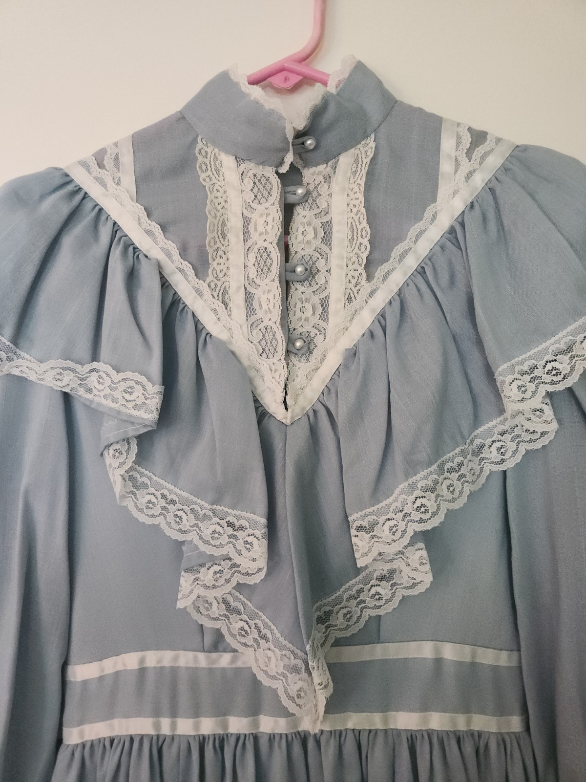 Vintage Handmade 70s Prairie Dress, Baby Blue, Size S, Fully Lined