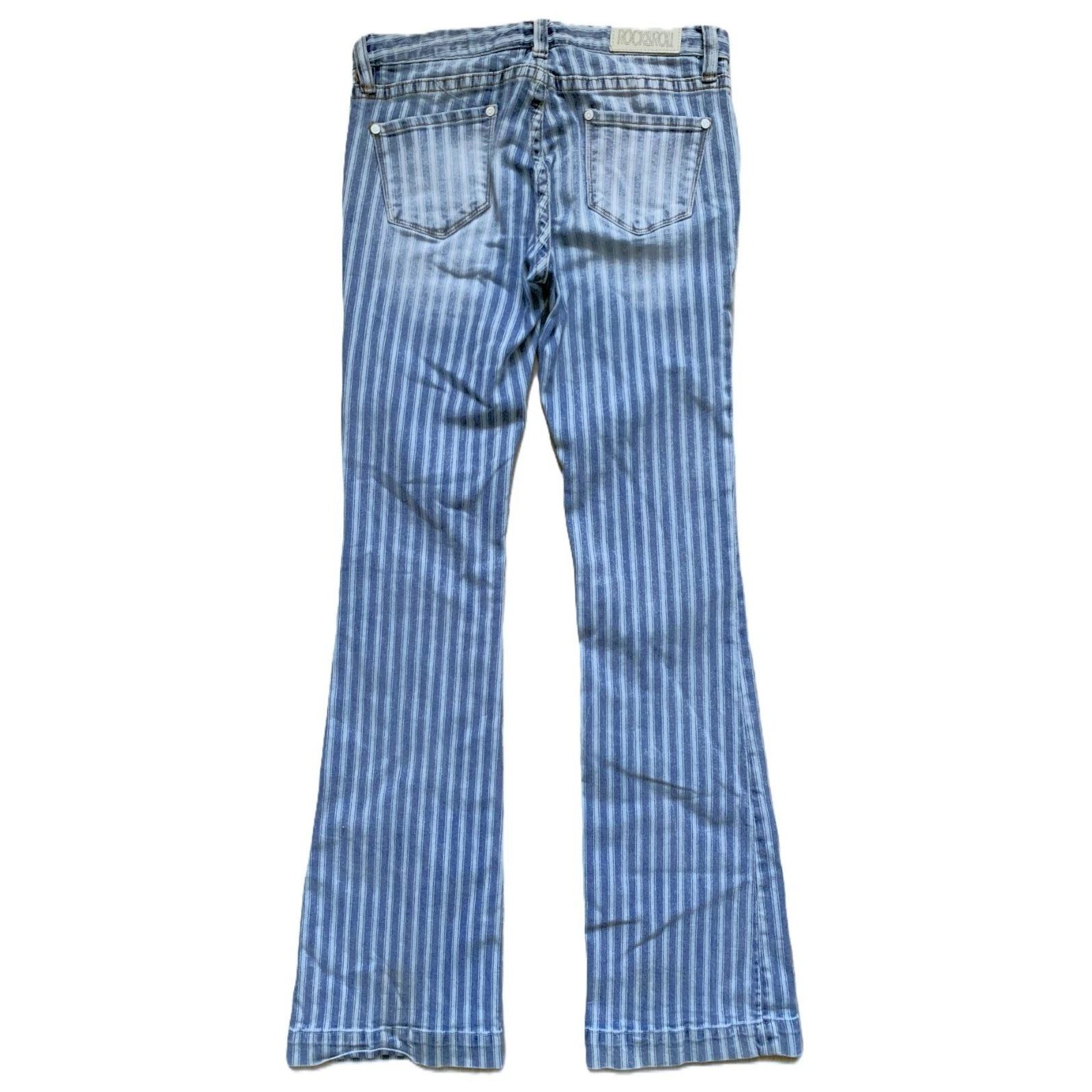 Cowgirl Hippie Boho Rock&Roll Jeans BUTTON FLY Striped Distress Bootcut 28W x 33