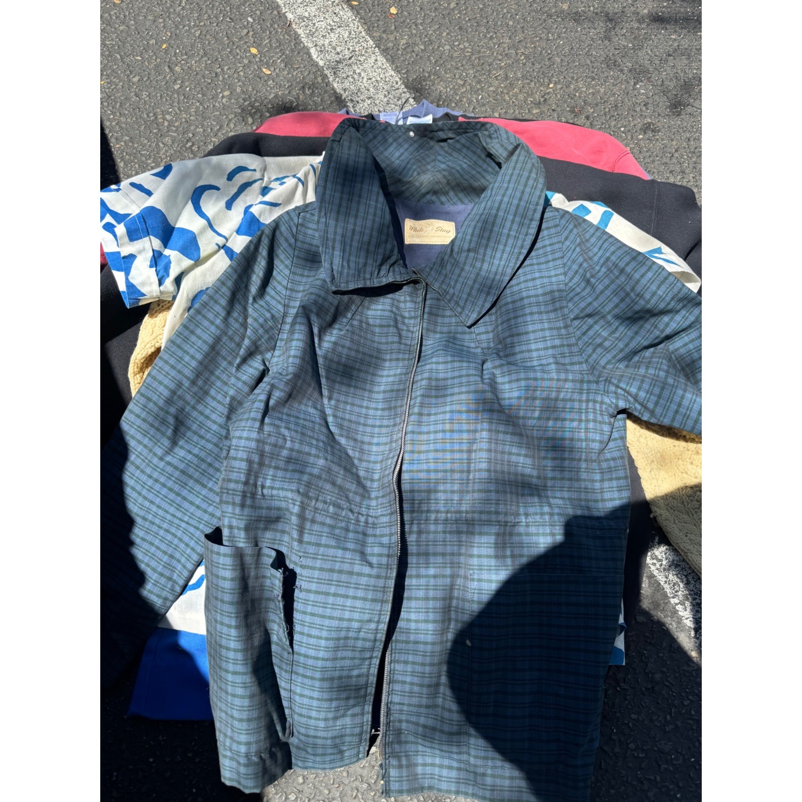 Vintage White Stag Plaid Zip Up Jacket Blue Green Canvas 50s 60s Portland Oregon