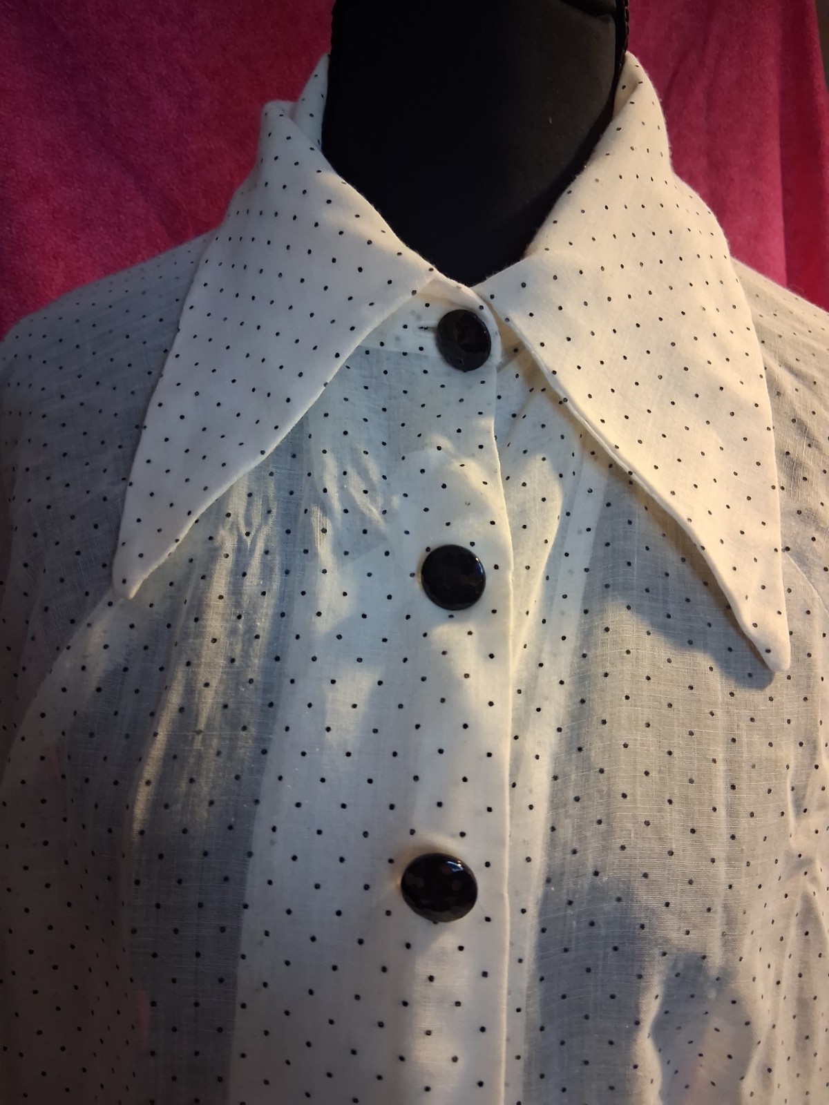Vintage Hand-Sewn Sheer Polka Dot Blouse Artisan Made S/M