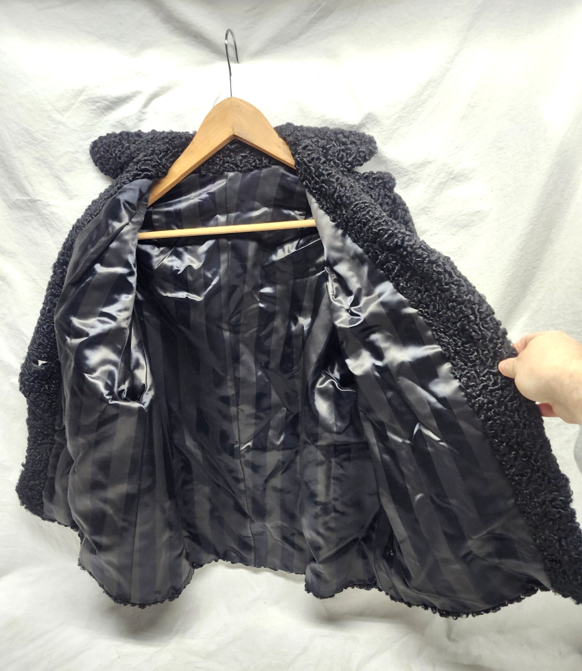 Vintage Curly Persian Lamb Wool Coat Silk Lined 40s 50s Old Money Mob Wife