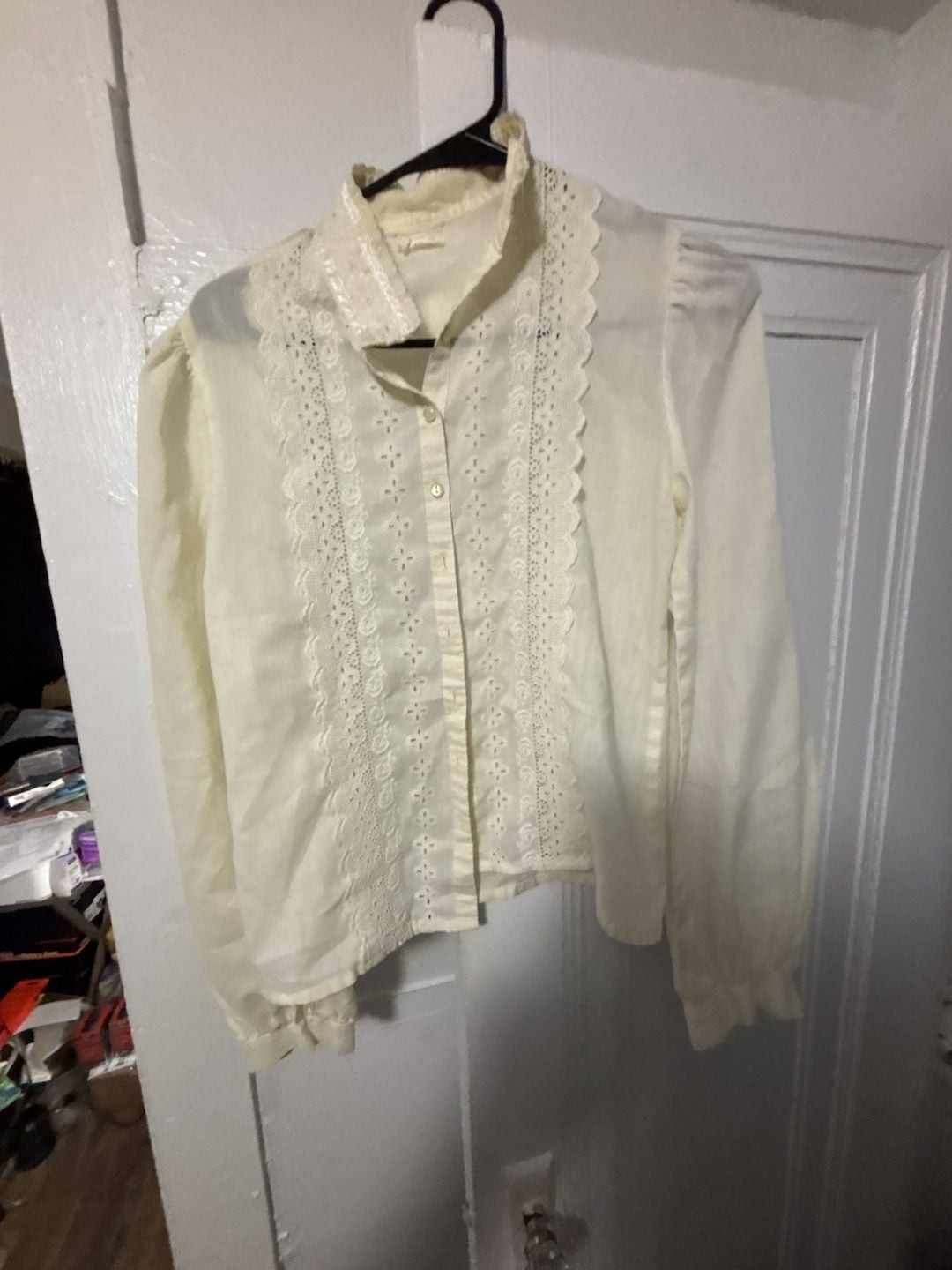 Vintage 70s Union Made Cream Lace Victorian Edwardian Punk Pirate Lolita Blouse