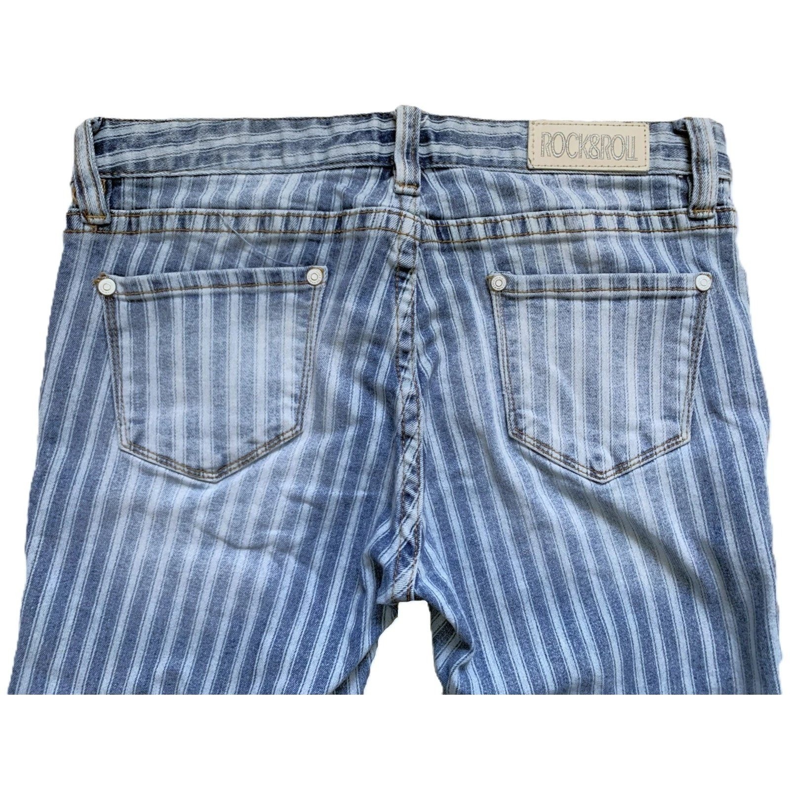 Cowgirl Hippie Boho Rock&Roll Jeans BUTTON FLY Striped Distress Bootcut 28W x 33