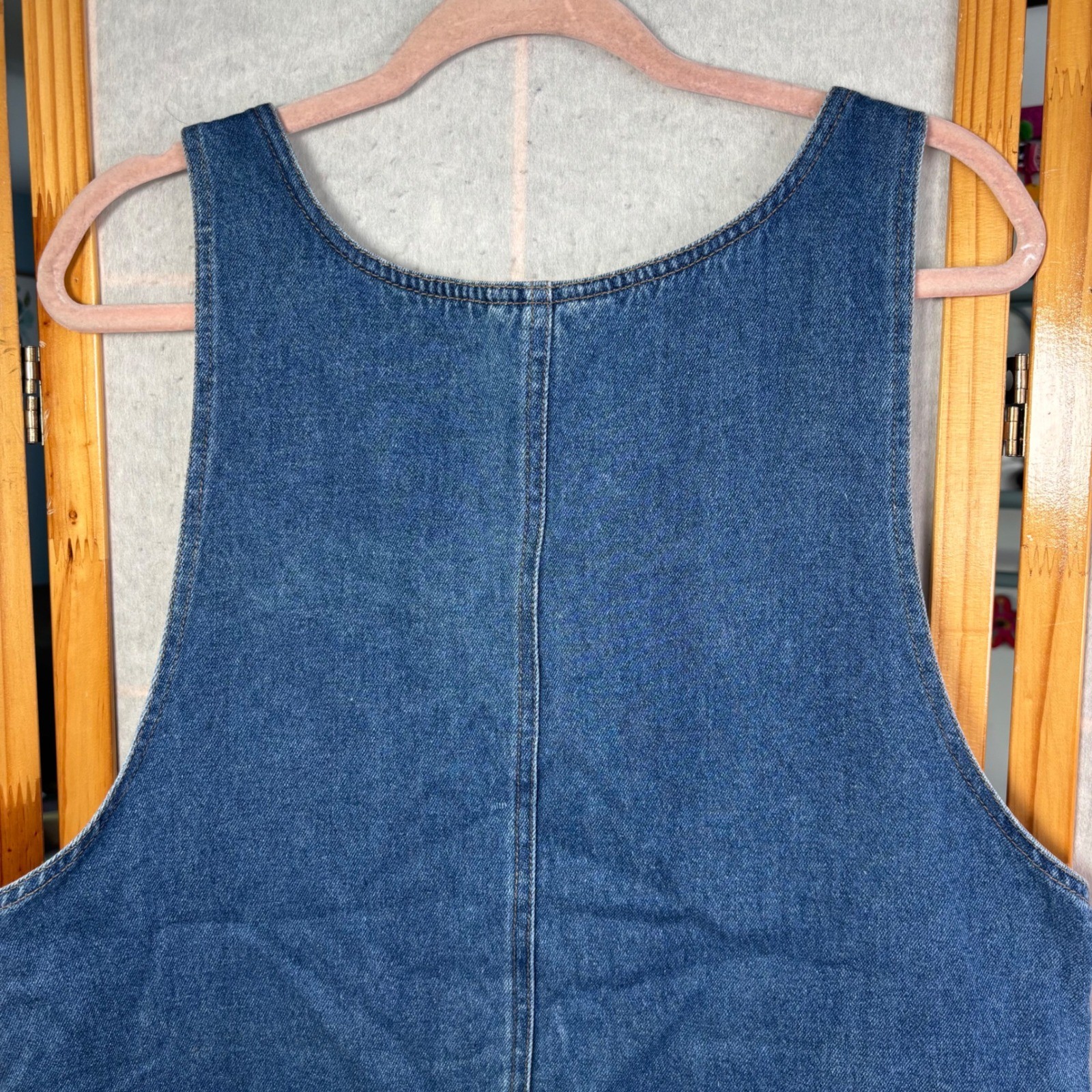 Haiks Vintage Blue Denim Hand Painted Cabin Deer Jumper Dress Womens Large Woods