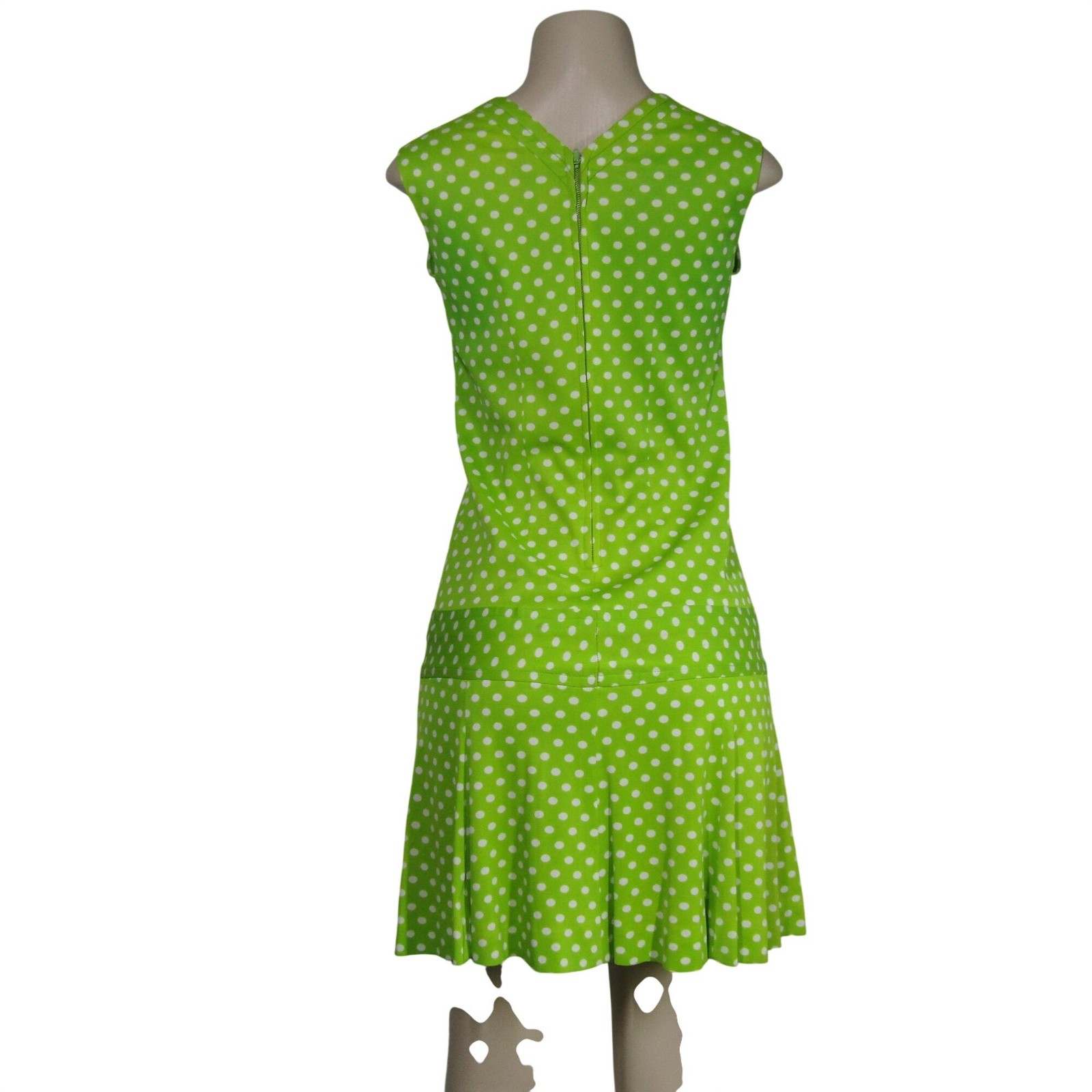 VTG 60s 70s MOD Polka Dot Retro Groovy Drop Waist LIme Green Gidget Dress S