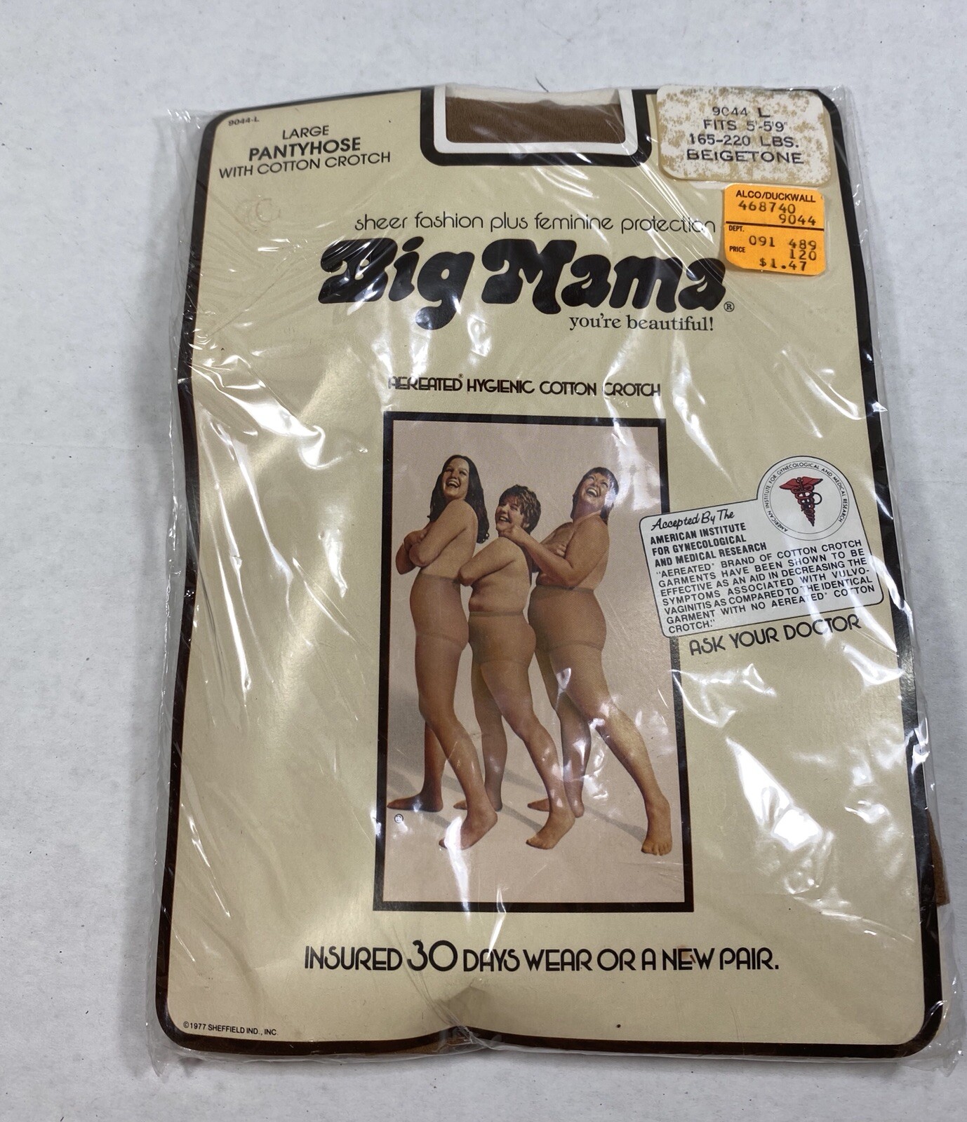 Vintage Big Mama Pantyhose Size Large Beige Beigetone New Sealed 1980 Cotton Cro