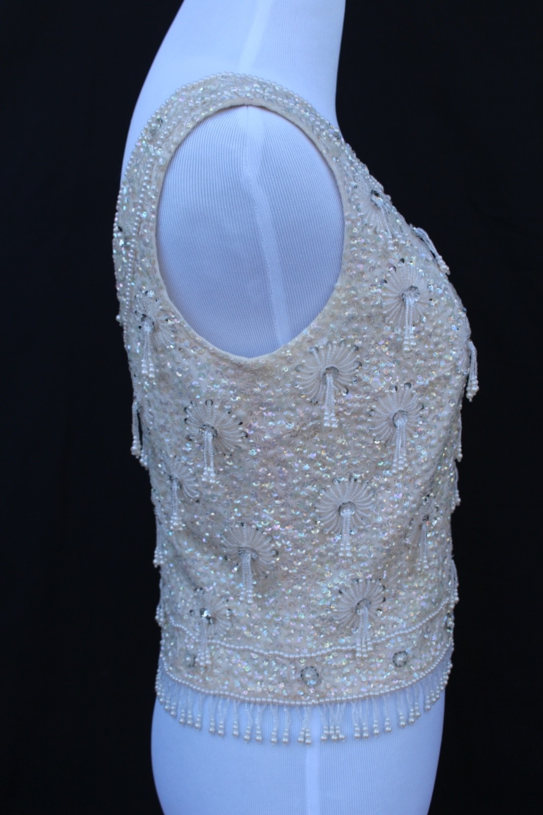 Vintage 1950s/60s Ivory Knit Top w/Amazing Beaded and Sequin Embellishments