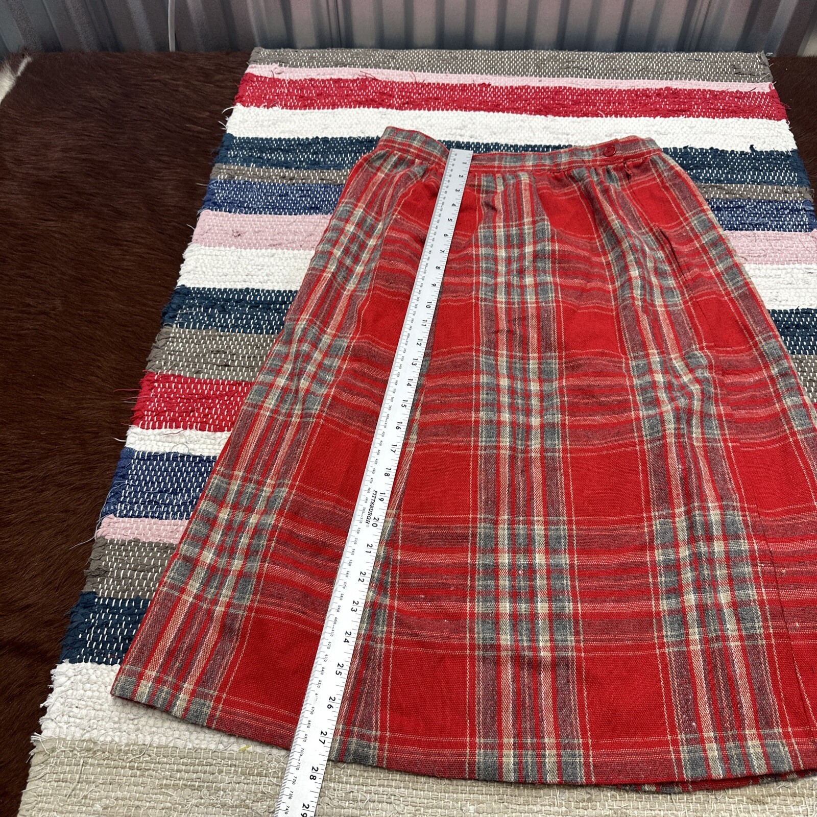Vintage Flannel Plaid Red Skirt 28×29” Brand Unknown