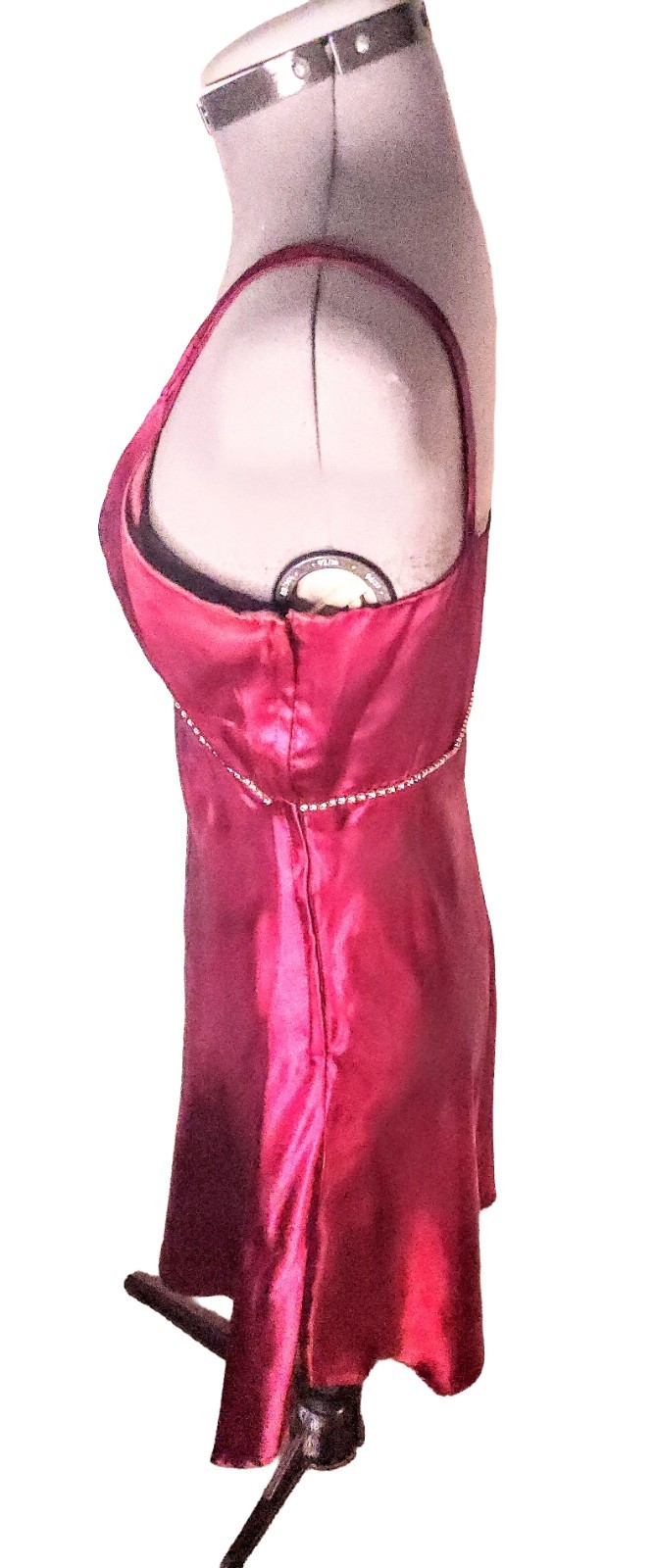 Vintage Burgundy Satin Slip Dress Rhinestone Embelishments