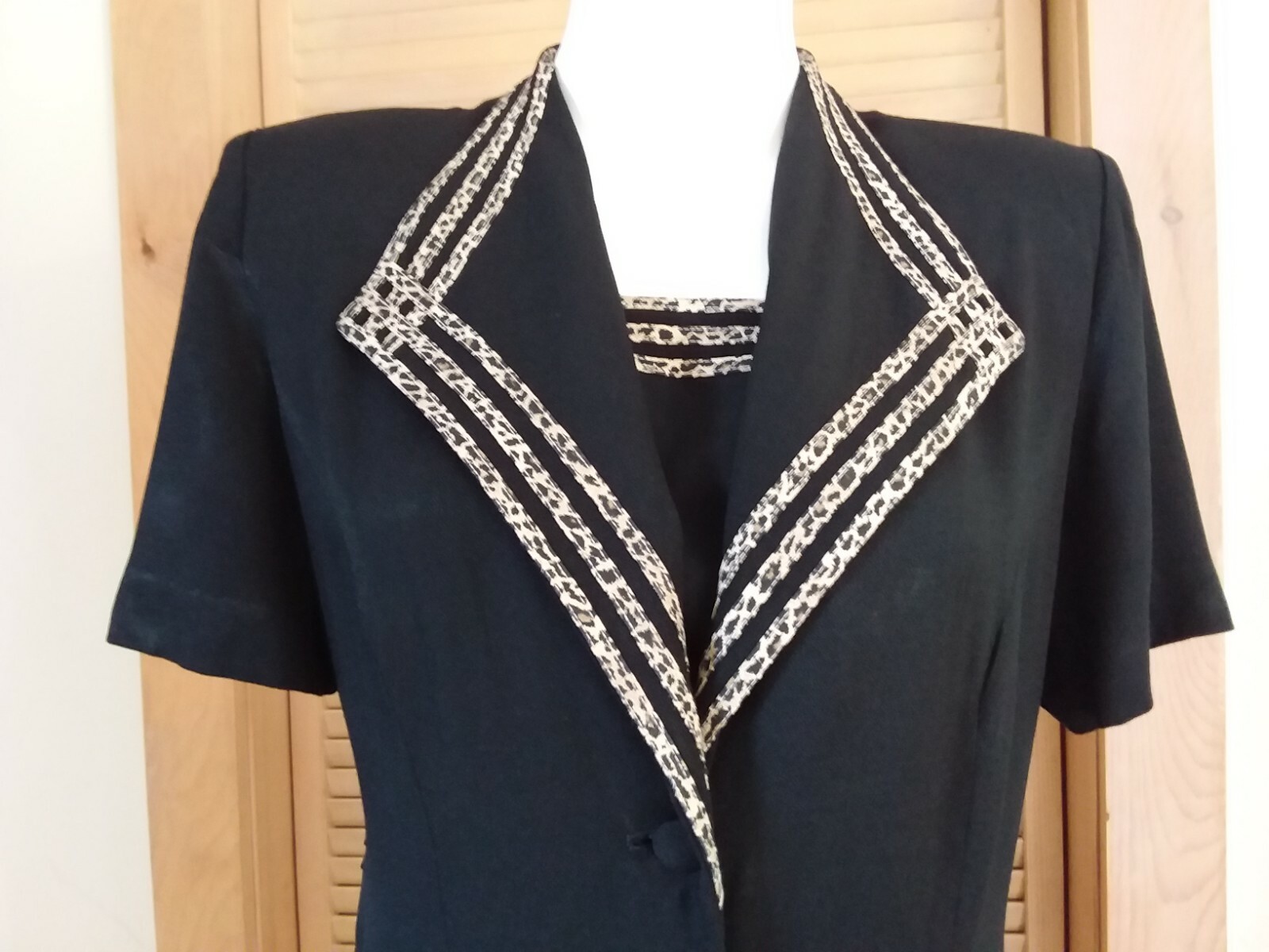 VINTAGE DRESS BUTTON-UP S.L. FASHIONS Size 12P (see measurements) Leopard Trim