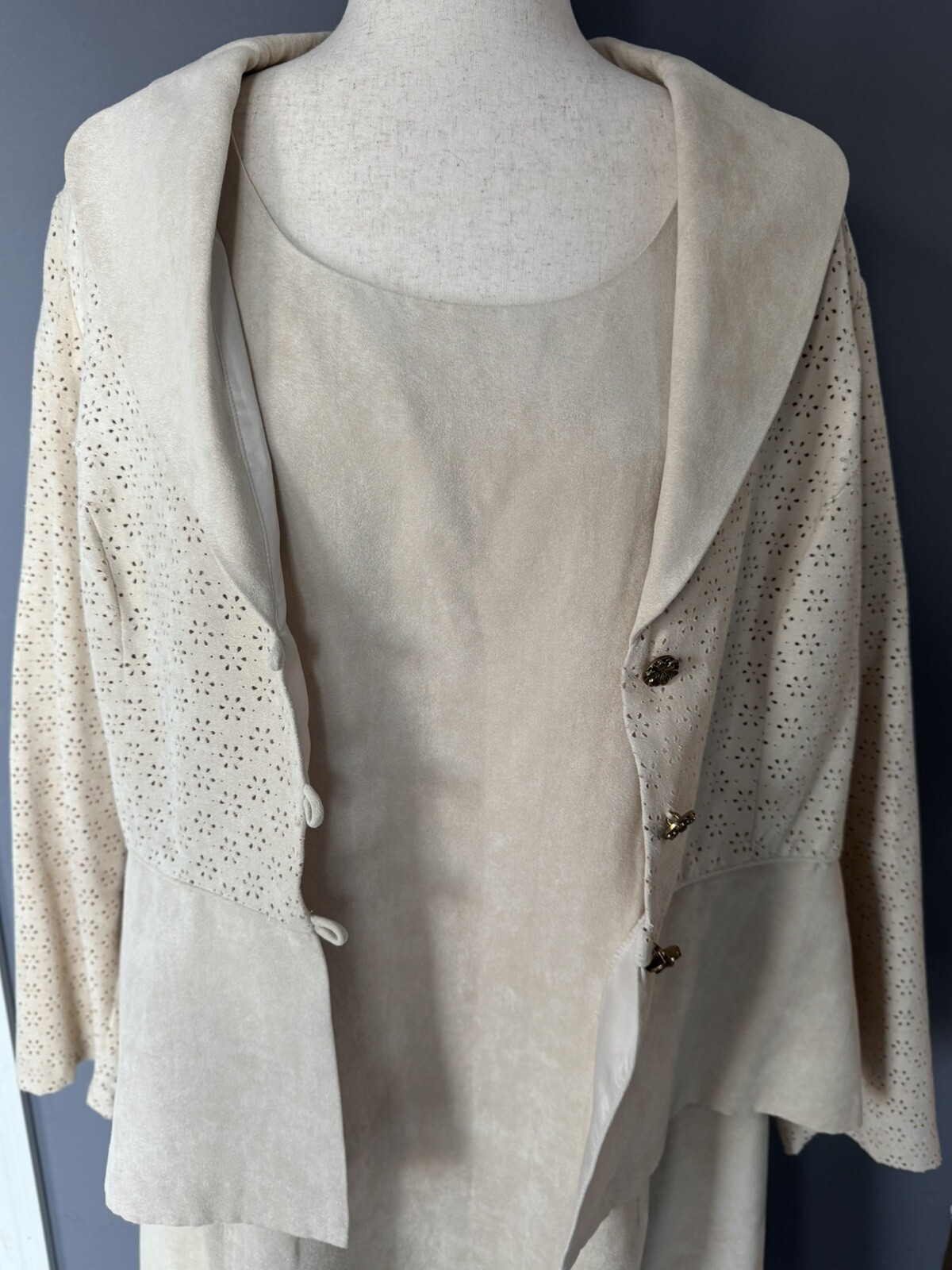 Vintage Just In Thyme LTD Beige Sleeveless Sheath Dress Jacket Faux Suede Sz 18W